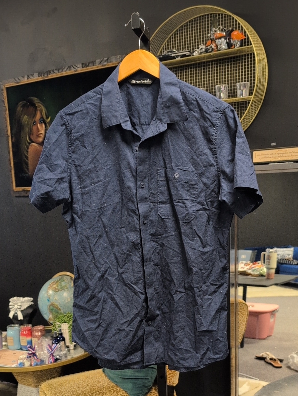 Travis Mathew Navy Short-Sleeve Button-Down Shirt